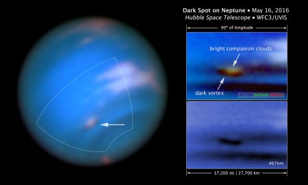 «Хаббл» обнаружил на поверхности Нептуна новый темный вихрь