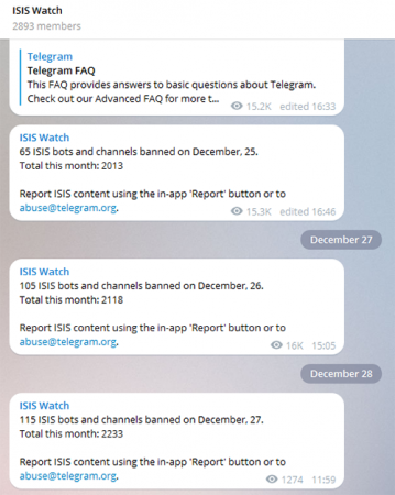 Telegram блокирует около 70 связанных с ИГИЛ каналов в день