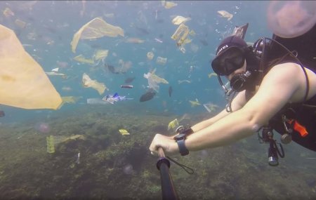 Дайвер запечатлел на видео, как плавают сквозь слои мусора на Бали